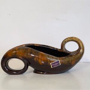 Vintage MCM Enchanto Company Burbank Calif Brown Drip Ceramic Console Planter